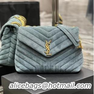 Top Grade Yves Saint Laurent LOULOU Large BAG IN Y-QUILTED SUEDE 77762 Blue