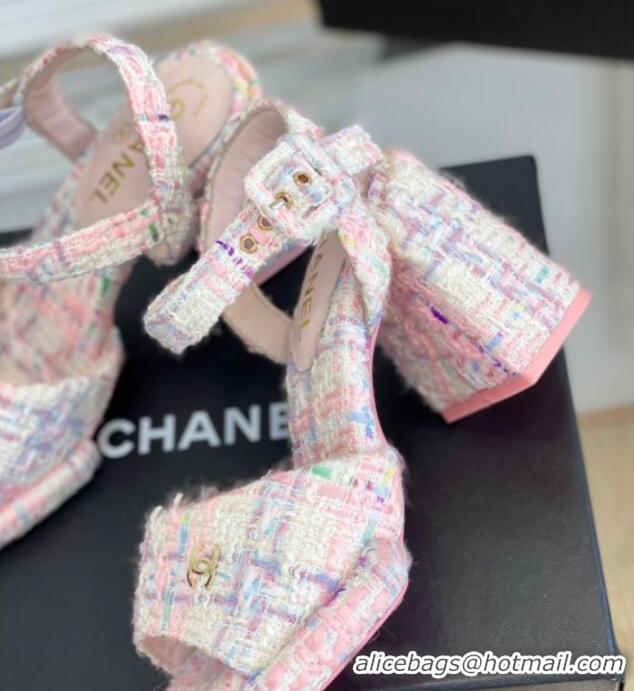 Popular Style Chanel Tweed Heel Sandals Pink 525064