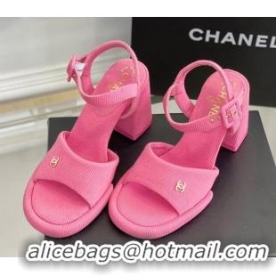 Luxury Chanel Fabric Heel Sandals Pink 525066