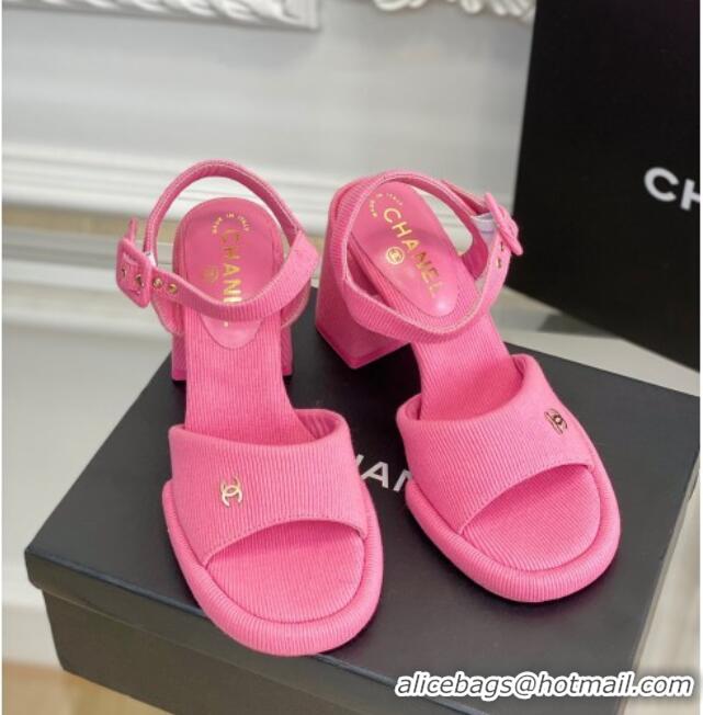 Luxury Chanel Fabric Heel Sandals Pink 525066