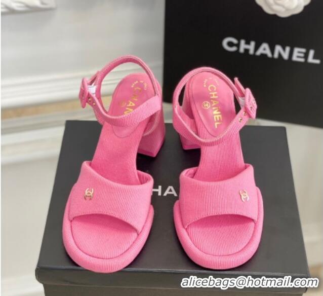 Luxury Chanel Fabric Heel Sandals Pink 525066