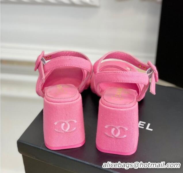 Luxury Chanel Fabric Heel Sandals Pink 525066