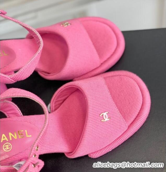 Luxury Chanel Fabric Heel Sandals Pink 525066