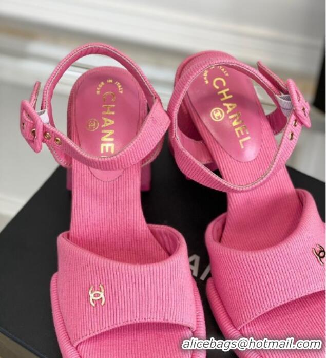 Luxury Chanel Fabric Heel Sandals Pink 525066