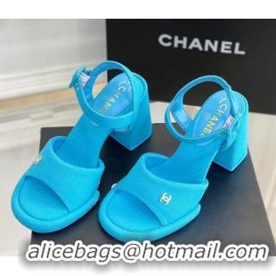 Purchase Chanel Fabric Heel Sandals Blue 525067