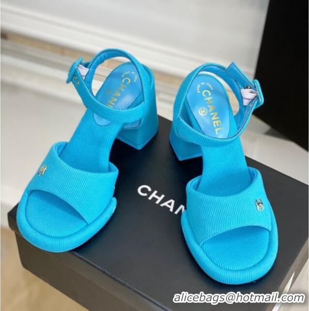 Purchase Chanel Fabric Heel Sandals Blue 525067