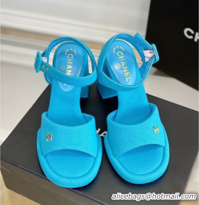 Purchase Chanel Fabric Heel Sandals Blue 525067