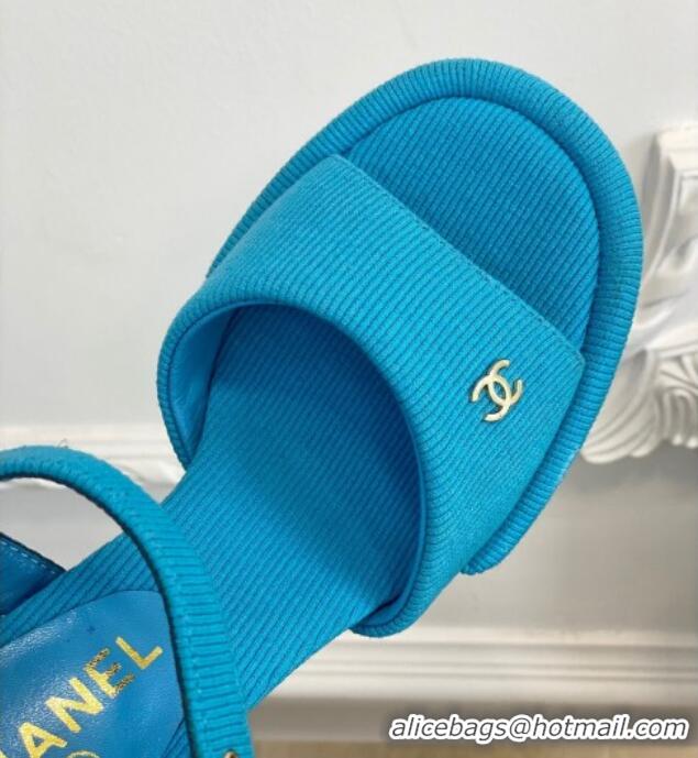 Purchase Chanel Fabric Heel Sandals Blue 525067