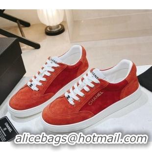 Popular Style Chanel Ban'x Suede Sneakers Orange 525074