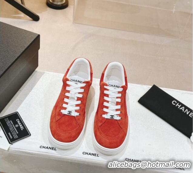 Popular Style Chanel Ban'x Suede Sneakers Orange 525074