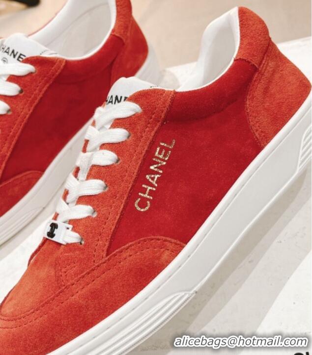 Popular Style Chanel Ban'x Suede Sneakers Orange 525074