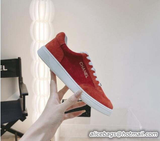 Popular Style Chanel Ban'x Suede Sneakers Orange 525074