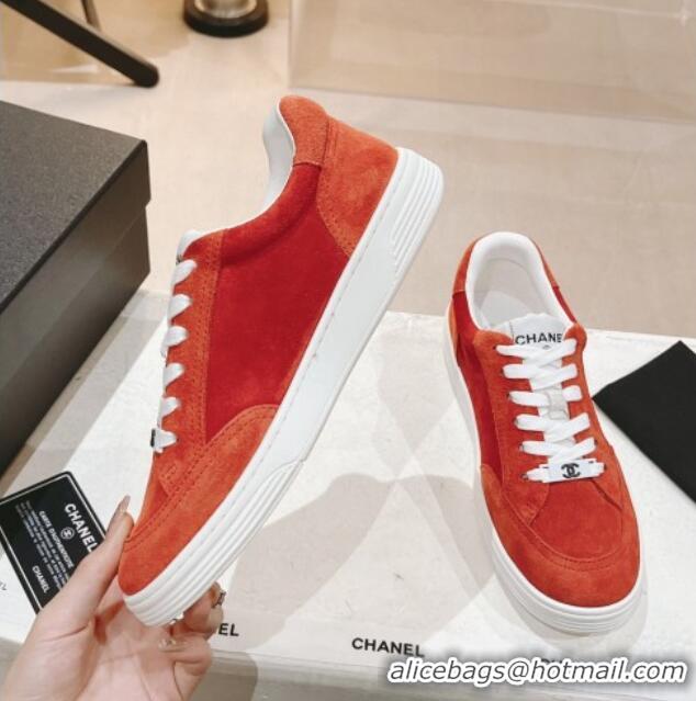 Popular Style Chanel Ban'x Suede Sneakers Orange 525074