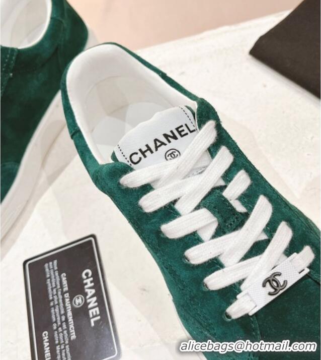 Good Looking Chanel Ban'x Suede Sneakers Green 525075