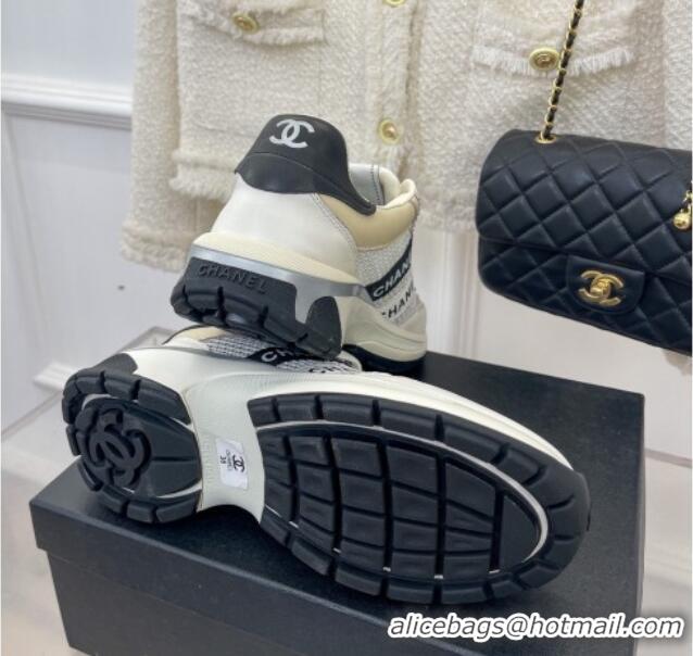 Pretty Style Chanel Calfskin and Mesh Sneakers with CHANEL Band Beige/White 525077