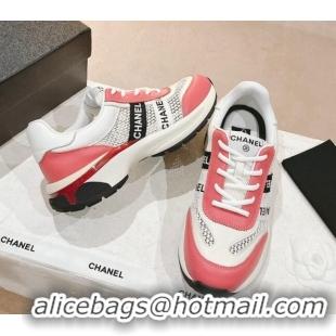 Good Quality Chanel Calfskin and Mesh Sneakers with CHANEL Band Pink 525081