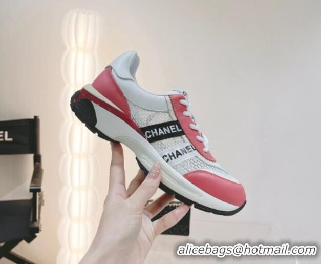 Good Quality Chanel Calfskin and Mesh Sneakers with CHANEL Band Pink 525081