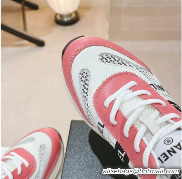 Good Quality Chanel Calfskin and Mesh Sneakers with CHANEL Band Pink 525081