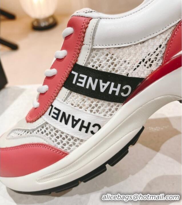 Good Quality Chanel Calfskin and Mesh Sneakers with CHANEL Band Pink 525081