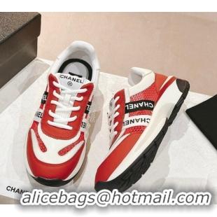 Top Grade Chanel Calfskin and Mesh Sneakers with CHANEL Band Red 525082