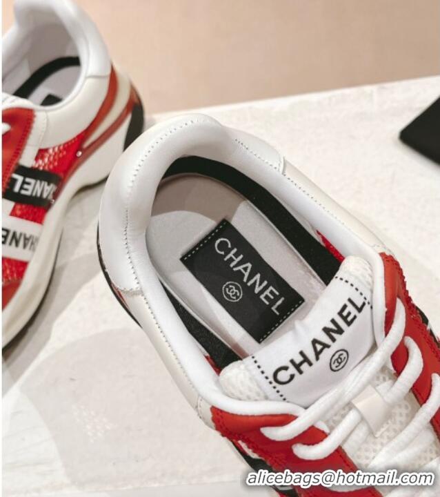 Top Grade Chanel Calfskin and Mesh Sneakers with CHANEL Band Red 525082