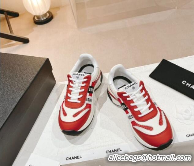 Top Grade Chanel Calfskin and Mesh Sneakers with CHANEL Band Red 525082