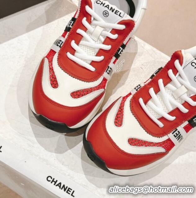 Top Grade Chanel Calfskin and Mesh Sneakers with CHANEL Band Red 525082