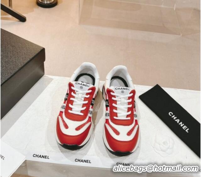 Top Grade Chanel Calfskin and Mesh Sneakers with CHANEL Band Red 525082