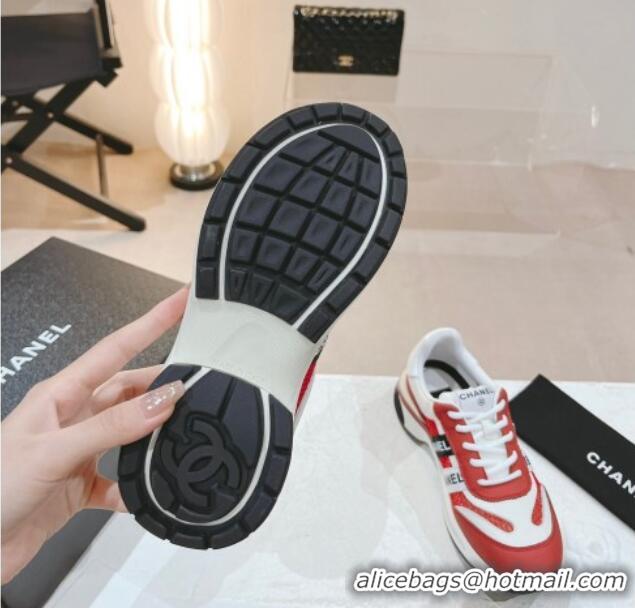 Top Grade Chanel Calfskin and Mesh Sneakers with CHANEL Band Red 525082