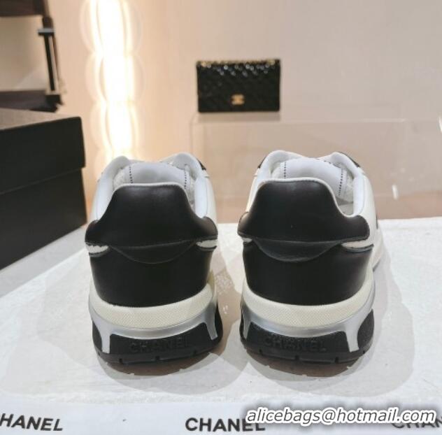 Sophisticated Chanel Calfskin and Mesh Sneakers with CHANEL Band Black/White 525083