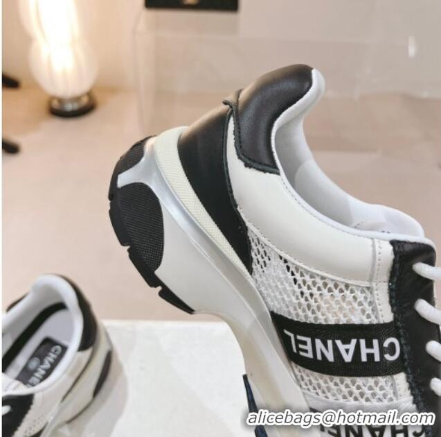 Sophisticated Chanel Calfskin and Mesh Sneakers with CHANEL Band Black/White 525083