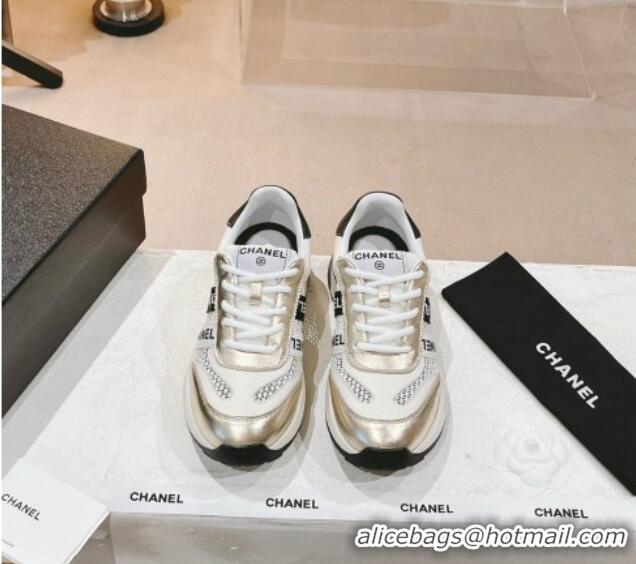 Sumptuous Chanel Calfskin and Mesh Sneakers with CHANEL Band Gold/White 525084