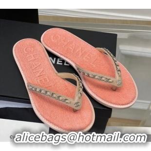 Cheap Price Chanel Towel Flat Thong Slide Sandals Peachy Pink 525089