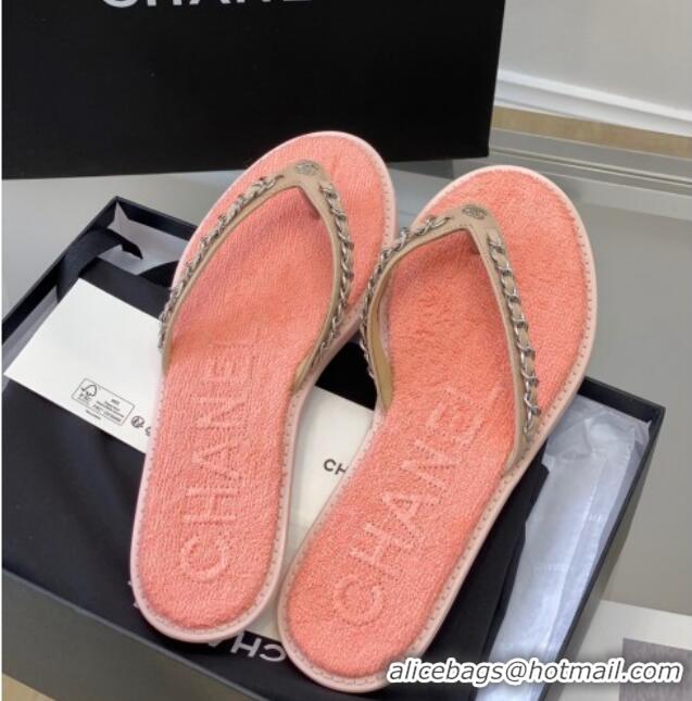 Cheap Price Chanel Towel Flat Thong Slide Sandals Peachy Pink 525089