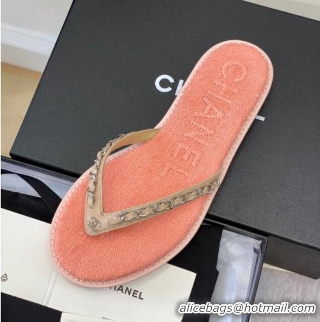 Cheap Price Chanel Towel Flat Thong Slide Sandals Peachy Pink 525089