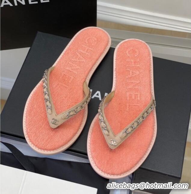 Cheap Price Chanel Towel Flat Thong Slide Sandals Peachy Pink 525089