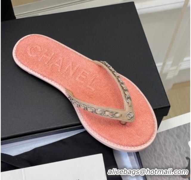 Cheap Price Chanel Towel Flat Thong Slide Sandals Peachy Pink 525089