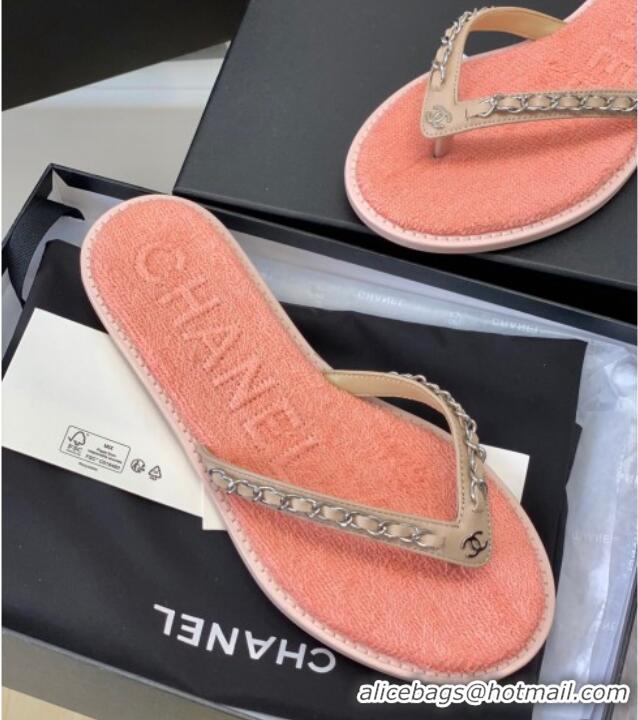 Cheap Price Chanel Towel Flat Thong Slide Sandals Peachy Pink 525089