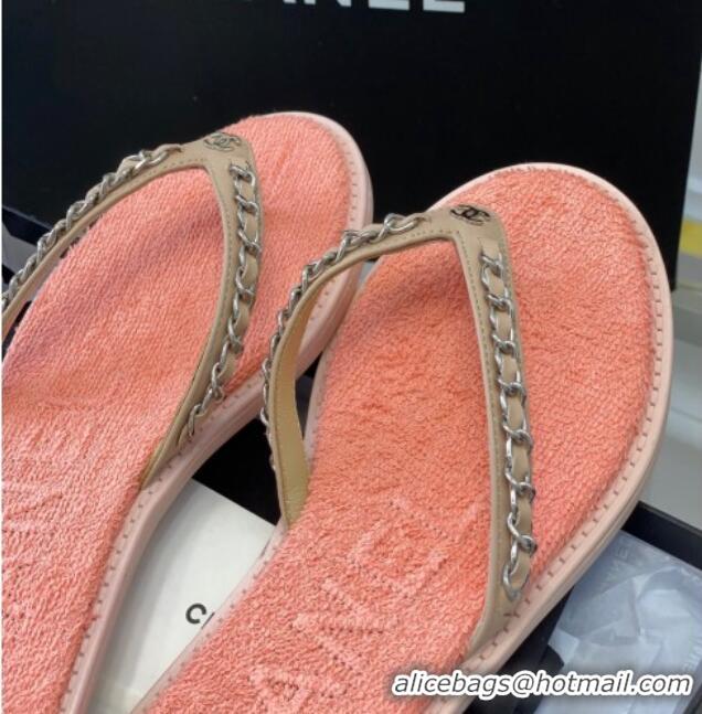 Cheap Price Chanel Towel Flat Thong Slide Sandals Peachy Pink 525089