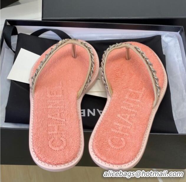 Cheap Price Chanel Towel Flat Thong Slide Sandals Peachy Pink 525089