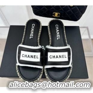 Good Product Chanel Lambskin Flat Slide Sandals with Velcro Band Black 525094