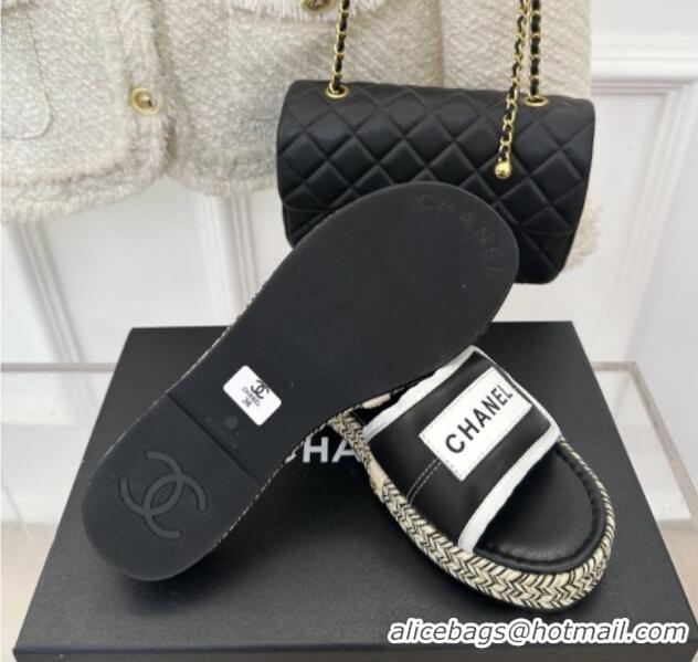 Good Product Chanel Lambskin Flat Slide Sandals with Velcro Band Black 525094