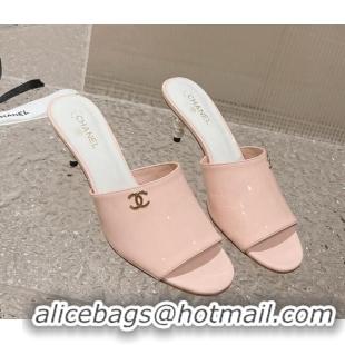 Best Product Chanel Patent Calfskin Slide Sandals 5.5cm with Pearls Heel Pink 527005