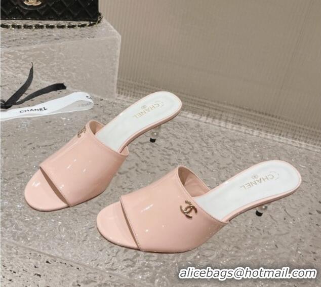 Best Product Chanel Patent Calfskin Slide Sandals 5.5cm with Pearls Heel Pink 527005