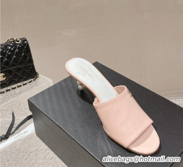 Best Product Chanel Patent Calfskin Slide Sandals 5.5cm with Pearls Heel Pink 527005