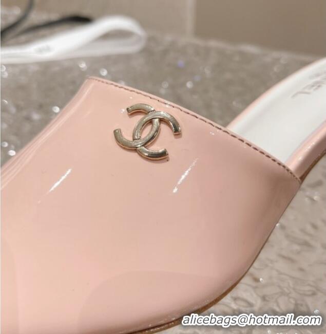 Best Product Chanel Patent Calfskin Slide Sandals 5.5cm with Pearls Heel Pink 527005