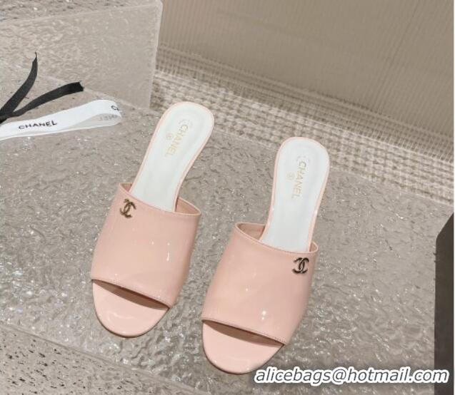 Best Product Chanel Patent Calfskin Slide Sandals 5.5cm with Pearls Heel Pink 527005