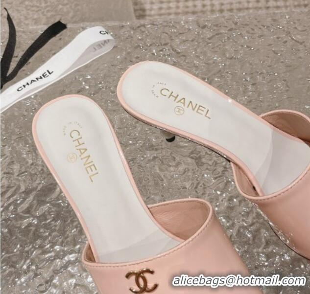 Best Product Chanel Patent Calfskin Slide Sandals 5.5cm with Pearls Heel Pink 527005