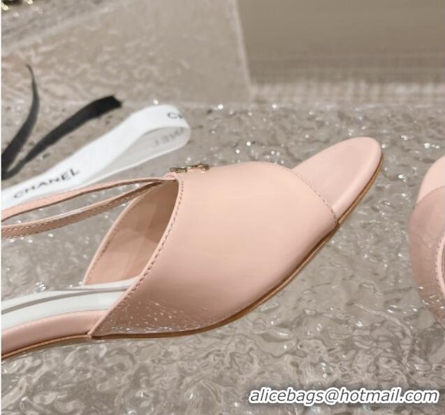 Durable Chanel Patent Calfskin Sandals 5.5cm with Pearls Heel Pink 527009