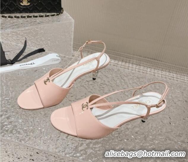 Durable Chanel Patent Calfskin Sandals 5.5cm with Pearls Heel Pink 527009